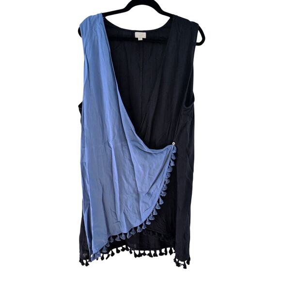 Mud Pie Women’s Tassel Trim Sleeveless Cover Up One Size Navy & Blue - Picture 1 of 7